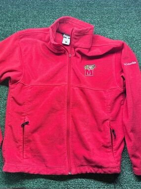 Columbia Bright Red Full-Zip Fleece Jacket with Embroidered M Patch